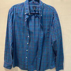 J.Crew Slim Fit Men's Button Down Dress Shirt Blue Plaid Long Sleeve Size L EUC